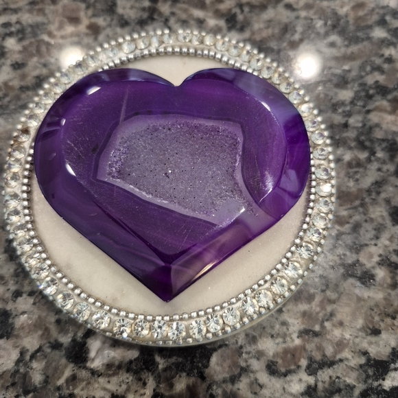 None Other - Purple Agate Natural Druzy Quartz Crystal Heart New #3